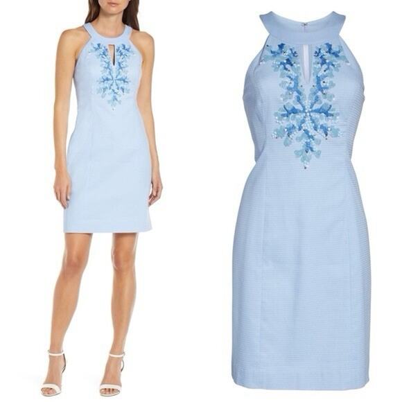 Lilly Pulitzer Jena Stretch Shift Dress Blue Peri Tint Corals Size 12 - Picture 1 of 4